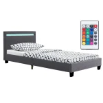 Pat tapitat Verona, iluminare LED 16 culori, reglare intensitate culoare, telecomanda, 90 x 200 cm, gri