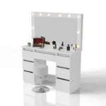 Masa de machiaj cu oglinda si scaun "Eva", LED, 7 sertare, alba, PAL, scaun inaltime reglabila, 108 x 41 x 140 cm, ArtLife