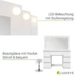 Masa de machiaj cu oglinda si scaun "Eva", LED, 7 sertare, alba, PAL, scaun inaltime reglabila, 108 x 41 x 140 cm, ArtLife - imagine 6