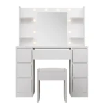 Masuta de machiaj "Athena" cu scaun – LED, oglinda si 7 sertare, alba, PAL, priza incorporata, 107 x 40 x 140 cm, ArtLife - imagine 8