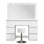 Masa de machiaj cu oglinda si scaun "Eva", LED, 7 sertare, alba, PAL, scaun inaltime reglabila, 108 x 41 x 140 cm, ArtLife - imagine 5