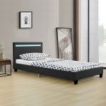 Pat tapitat cu piele ecologica Verona, iluminare LED 16 culori, reglare intensitate culoare, telecomanda, 90 x 200 cm, negru - imagine 3