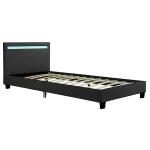 Pat tapitat cu piele ecologica Verona, iluminare LED 16 culori, reglare intensitate culoare, telecomanda, 90 x 200 cm, negru - imagine 4