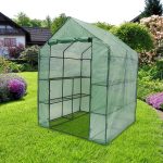 Sera cu rafturi, dimensiuni 195 x 140 x 140 cm, transparent/verde, Relaxdays - imagine 2