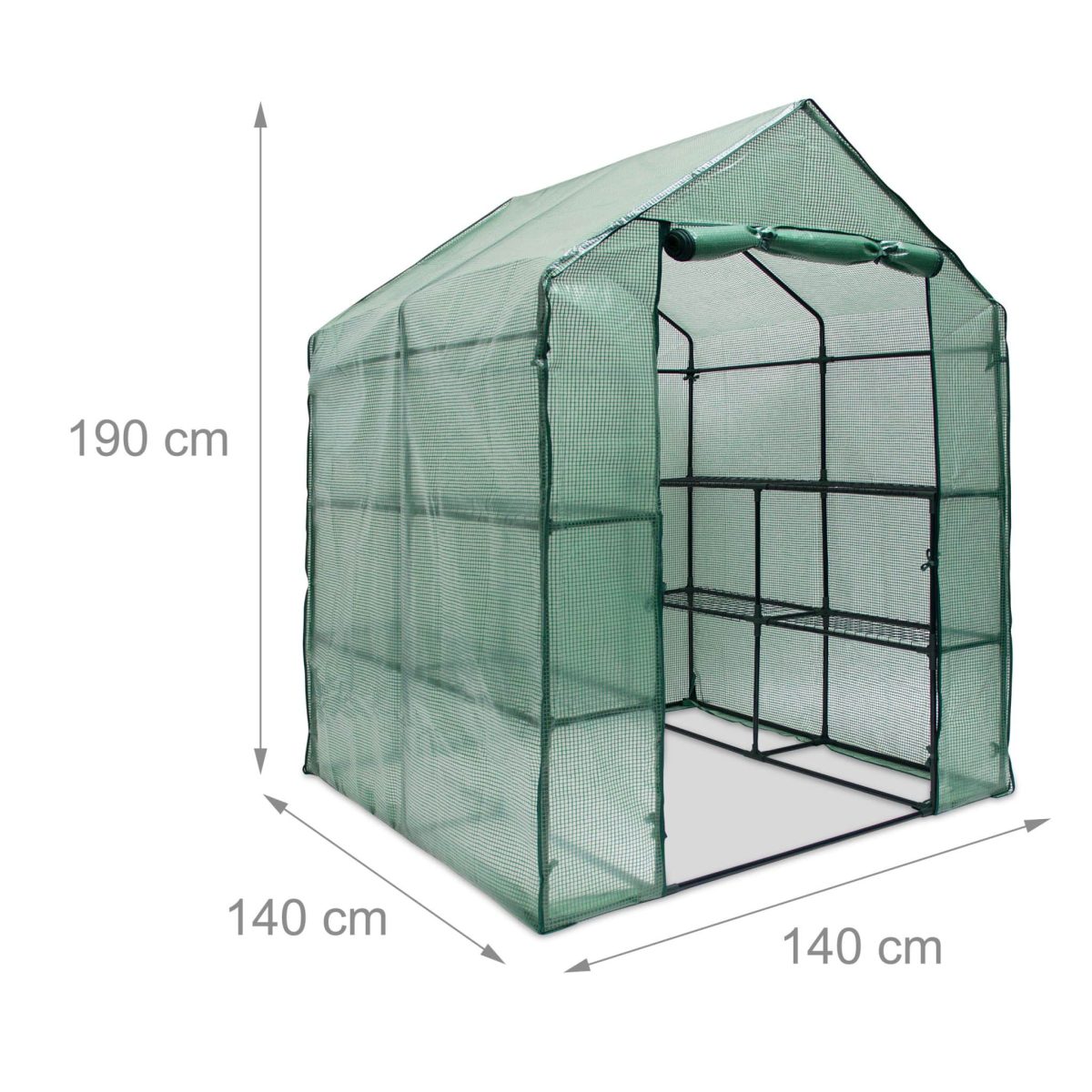 Sera cu rafturi, dimensiuni 195 x 140 x 140 cm, transparent/verde, Relaxdays - imagine 4