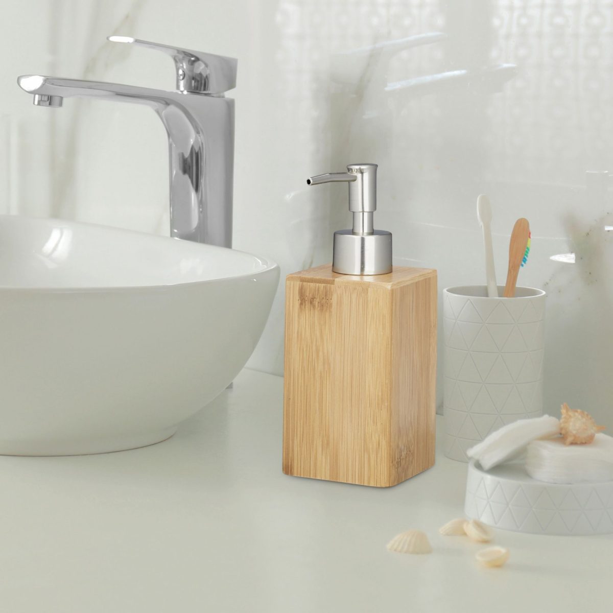 Dispenser sapun Relaxdays, bambus, 240 ml - imagine 2