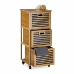 Dulap universal cu 3 sertare si roti, din bambus si MDF, 92 x 41 x 41 cm