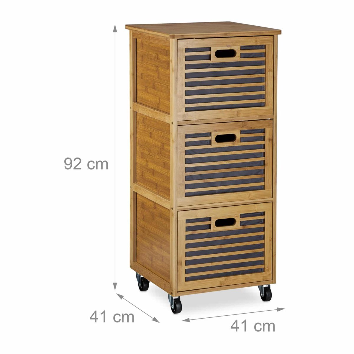 Dulap universal cu 3 sertare si roti, din bambus si MDF, 92 x 41 x 41 cm - imagine 4