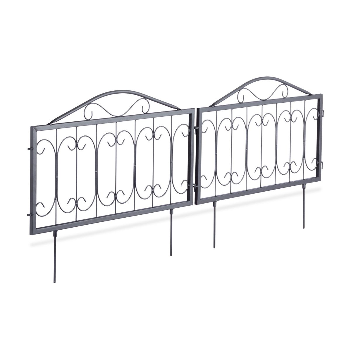 Gard decorativ metal vintage, cu infigere in sol, 4 piese, 47 x 56,5 x 1,5, negru - imagine 3
