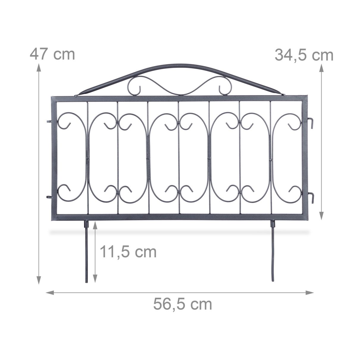 Gard decorativ metal vintage, cu infigere in sol, 4 piese, 47 x 56,5 x 1,5, negru - imagine 4