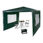 Cort Pavilion cu 2 pereți laterali, metal, 3 m x 3 m, verde, Relaxdays