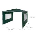 Cort Pavilion cu 2 pereți laterali, metal, 3 m x 3 m, verde, Relaxdays - imagine 3