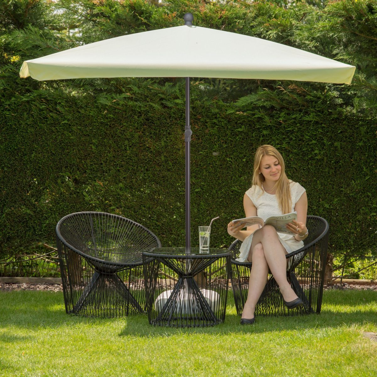 Umbrela de soare dreptunghiulara 200x120cm, protectie UV 40+, crem, Relaxdays - imagine 2