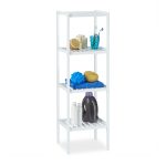 Raft universal cu 4 polite, din bambus, alb, 110 x 34,5 x 33 cm