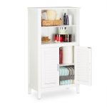 Dulap pentru baie, 4 rafturi, usi cu inchidere magnetica, bambus/MDF, 92 x 50 x 25,5 cm