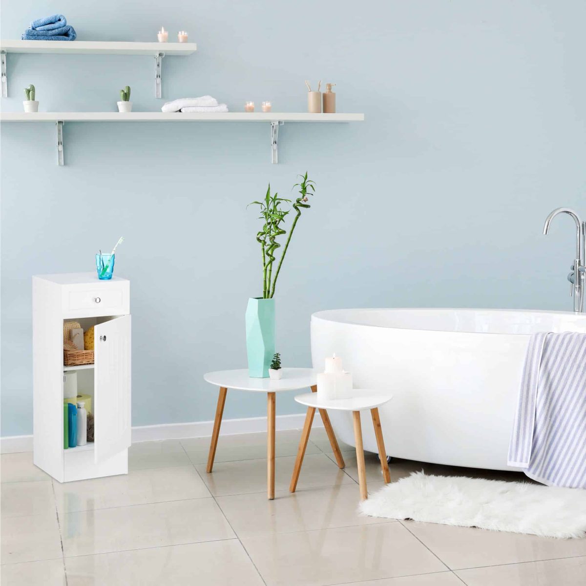 Dulap pentru baie, 2 rafturi, sertar, inchidere magnetica, MDF, 80 x 30,5 x 30,5 cm - imagine 6