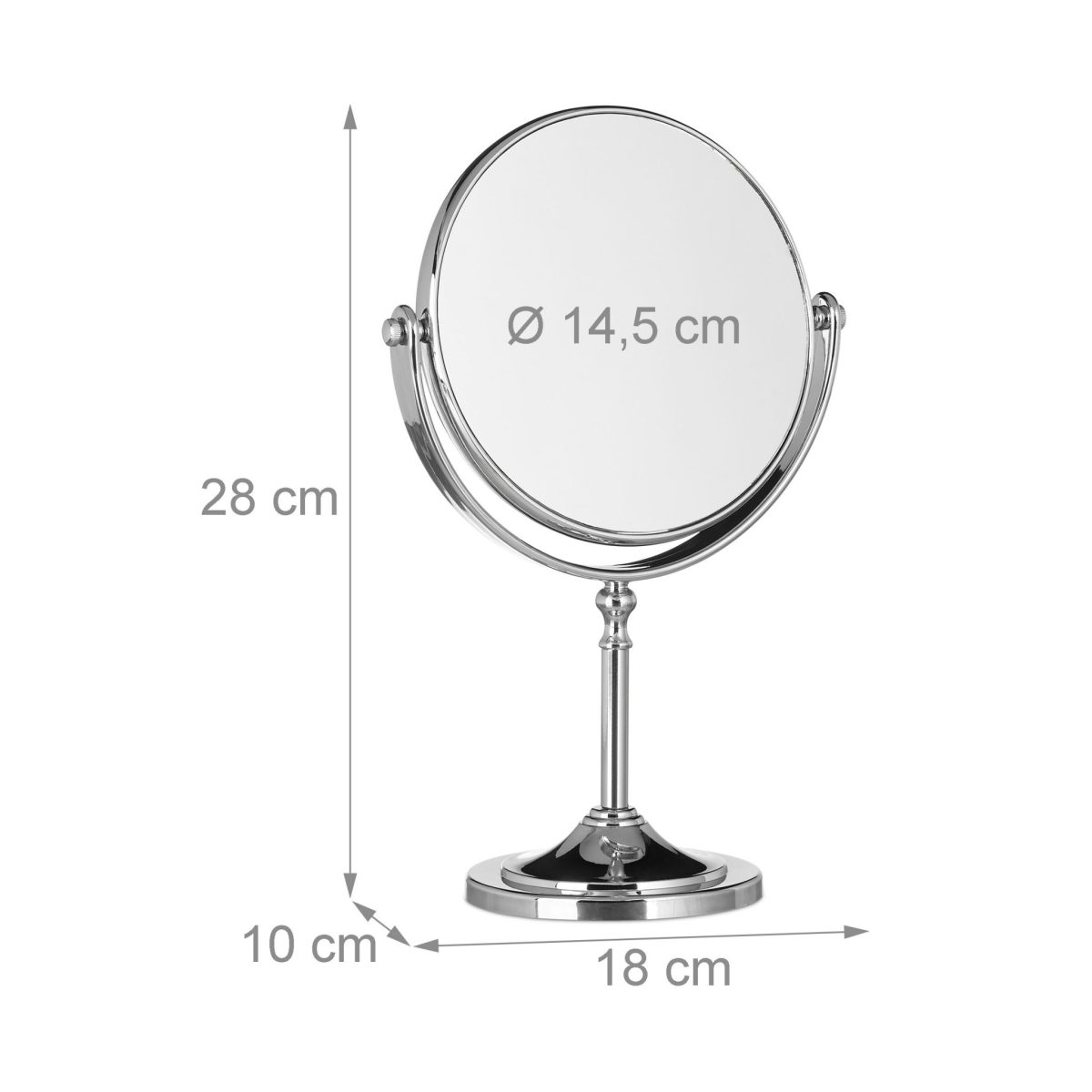 Oglinda cosmetica, 2 fete vizualizare, normala si amplificare 2X, rotatie 360º, argintiu, 28 x 18 x 10 cm - imagine 4
