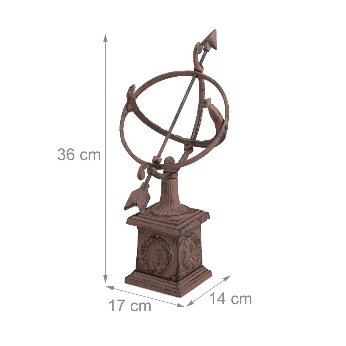 Decoratiune antica de gradina, Cadran Solar, cifre romane 1-6, fonta, 36 x 17 x 14 cm - imagine 5