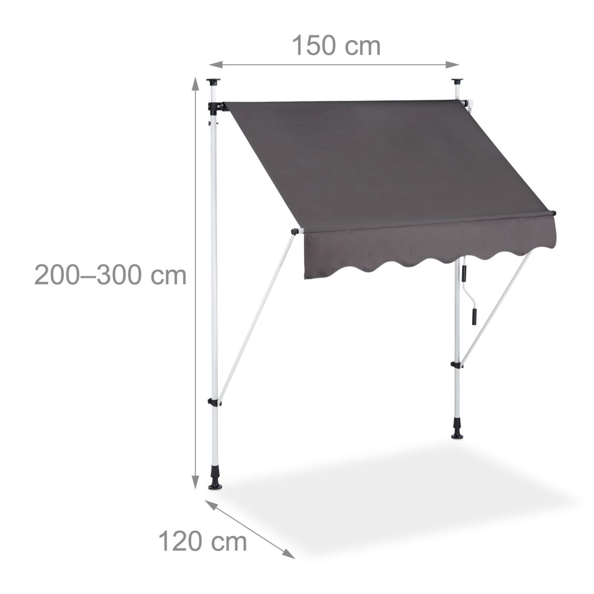 Copertina retractabila cu actionare manuala, 150x120cm, inaltime reglabila, gri, Relaxdays - imagine 4