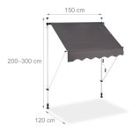 Copertina retractabila cu actionare manuala, 150x120cm, inaltime reglabila, gri, Relaxdays - imagine 4