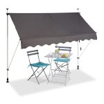 Copertina retractabila cu actionare manuala, 250x120cm, inaltime reglabila, gri, Relaxdays