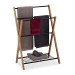 Suport pentru prosoape, 4 bare, raft, bambus/metal, 87 x 60,5 x 37,5 cm