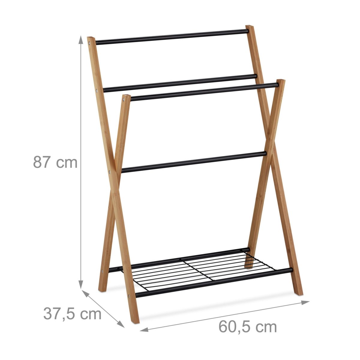 Suport pentru prosoape, 4 bare, raft, bambus/metal, 87 x 60,5 x 37,5 cm - imagine 4