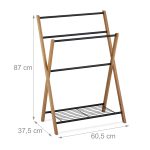 Suport pentru prosoape, 4 bare, raft, bambus/metal, 87 x 60,5 x 37,5 cm - imagine 4