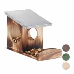 Casuta pentru veverite din lemn, cu acoperis metalic, 18 x 12 x 25 cm