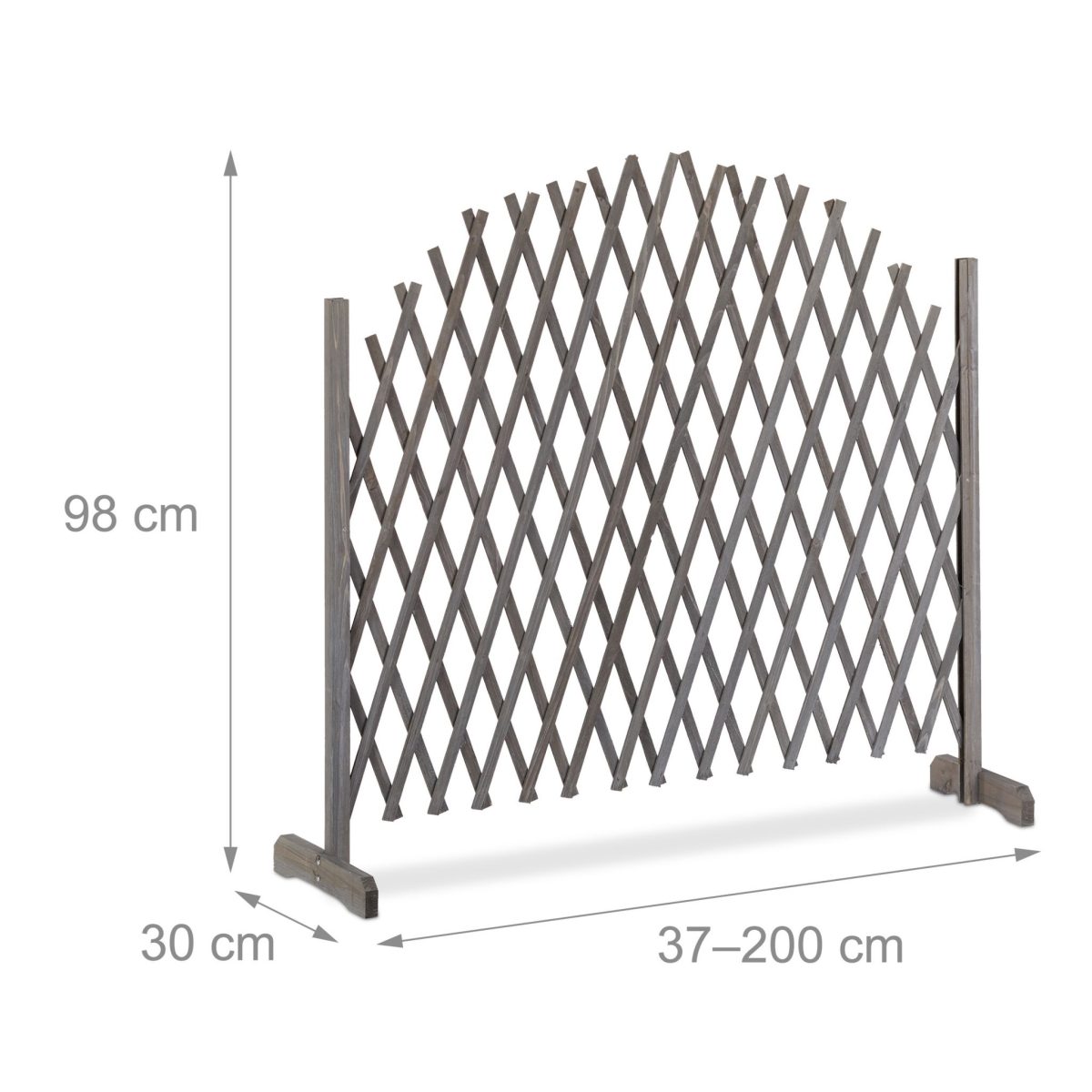 Spalier extensibil pentru flori cataratoare, lemn, Relaxdays, H 98-108cm, L 37-200cm, gri - imagine 4