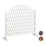 Spalier extensibil pentru flori cataratoare, lemn, H 98-108cm, L 37-200cm, Relaxdays, alb