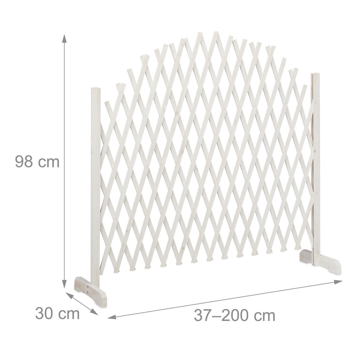 Spalier extensibil pentru flori cataratoare, lemn, H 98-108cm, L 37-200cm, Relaxdays, alb - imagine 3