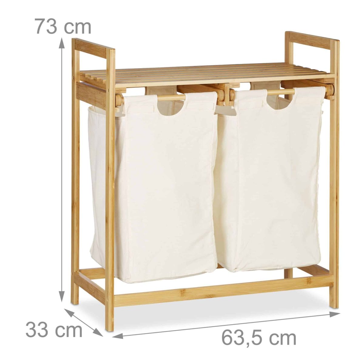 Cos de rufe cu 2 compartimente si raft pentru depozitare, Relaxdays, capacitate 30 l fiecare compartiment, 73 x 63,5 x 33 cm - imagine 4