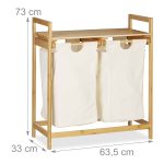 Cos de rufe cu 2 compartimente si raft pentru depozitare, Relaxdays, capacitate 30 l fiecare compartiment, 73 x 63,5 x 33 cm - imagine 4