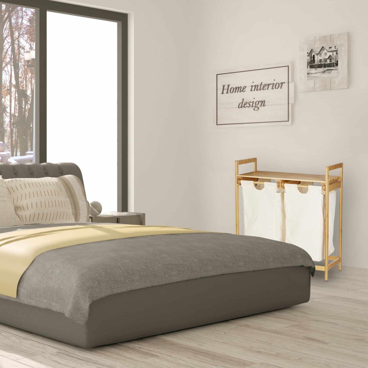 Cos de rufe cu 2 compartimente si raft pentru depozitare, Relaxdays, capacitate 30 l fiecare compartiment, 73 x 63,5 x 33 cm - imagine 5