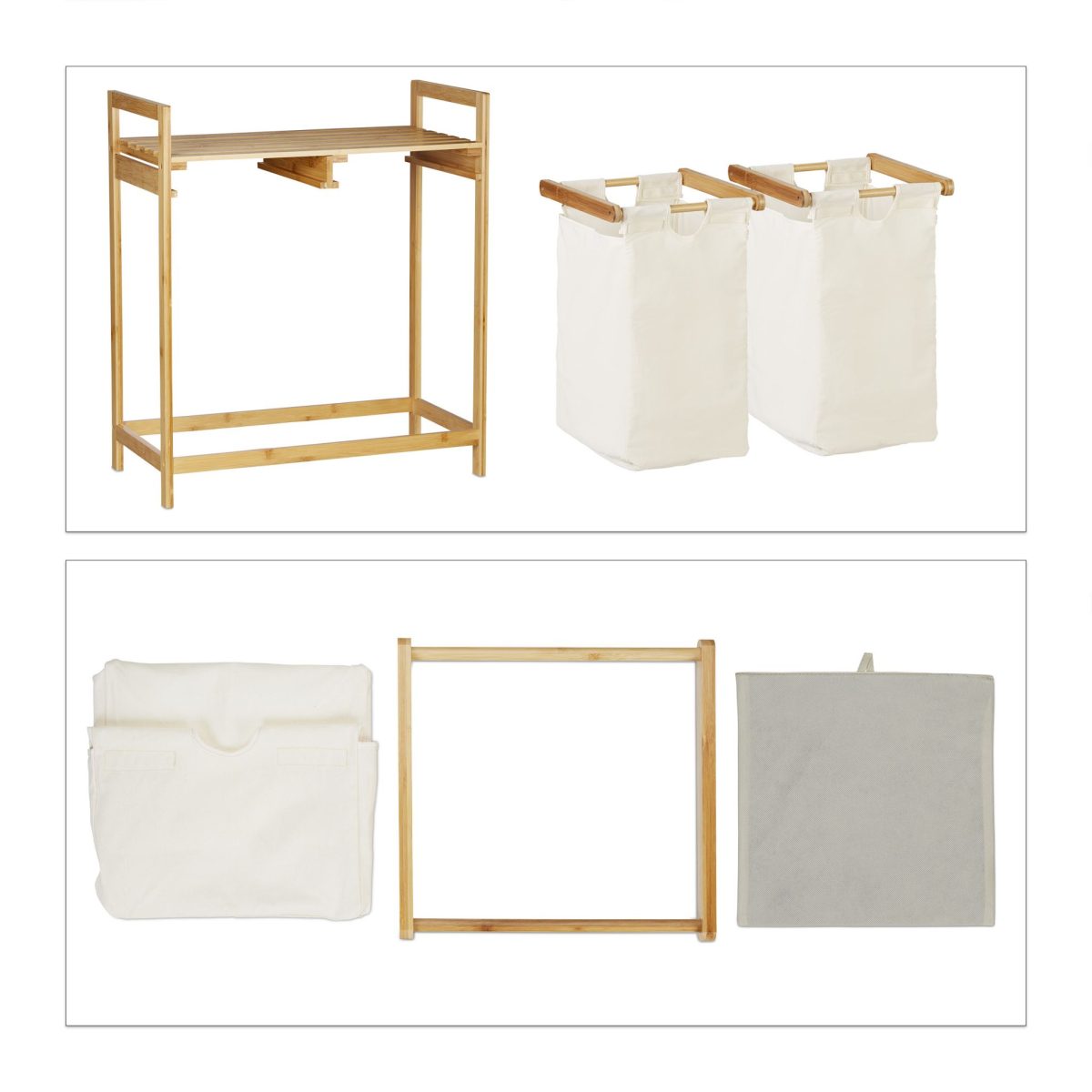 Cos de rufe cu 2 compartimente si raft pentru depozitare, Relaxdays, capacitate 30 l fiecare compartiment, 73 x 63,5 x 33 cm - imagine 6