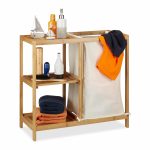 Raft de baie cu cos de rufe textil, 44 l, bambus/MDF, 65 x 68 x 33 cm