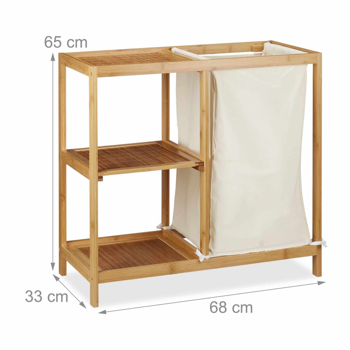 Raft de baie cu cos de rufe textil, 44 l, bambus/MDF, 65 x 68 x 33 cm - imagine 4