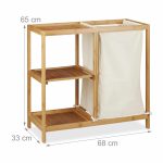 Raft de baie cu cos de rufe textil, 44 l, bambus/MDF, 65 x 68 x 33 cm - imagine 4