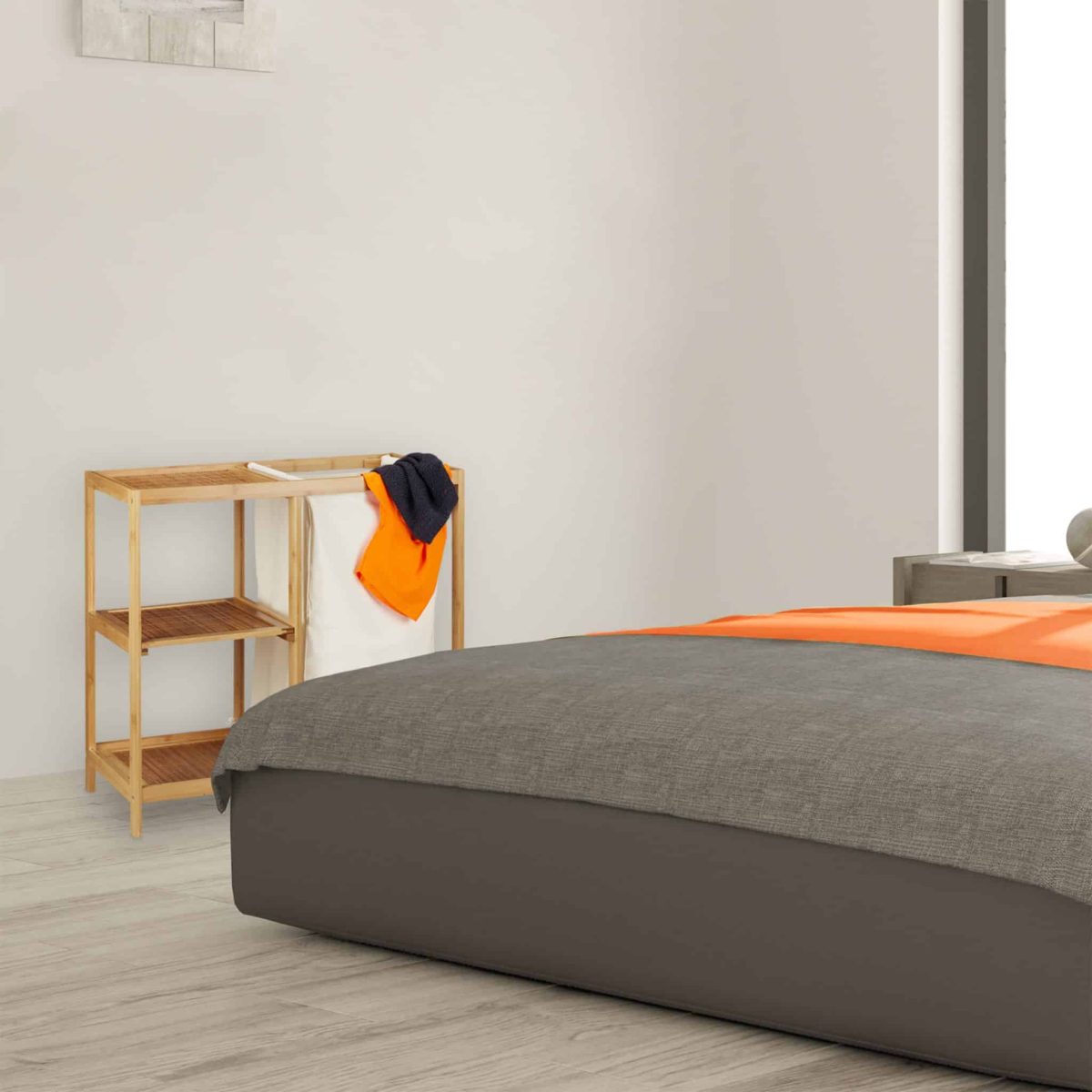 Raft de baie cu cos de rufe textil, 44 l, bambus/MDF, 65 x 68 x 33 cm - imagine 5