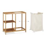 Raft de baie cu cos de rufe textil, 44 l, bambus/MDF, 65 x 68 x 33 cm - imagine 6