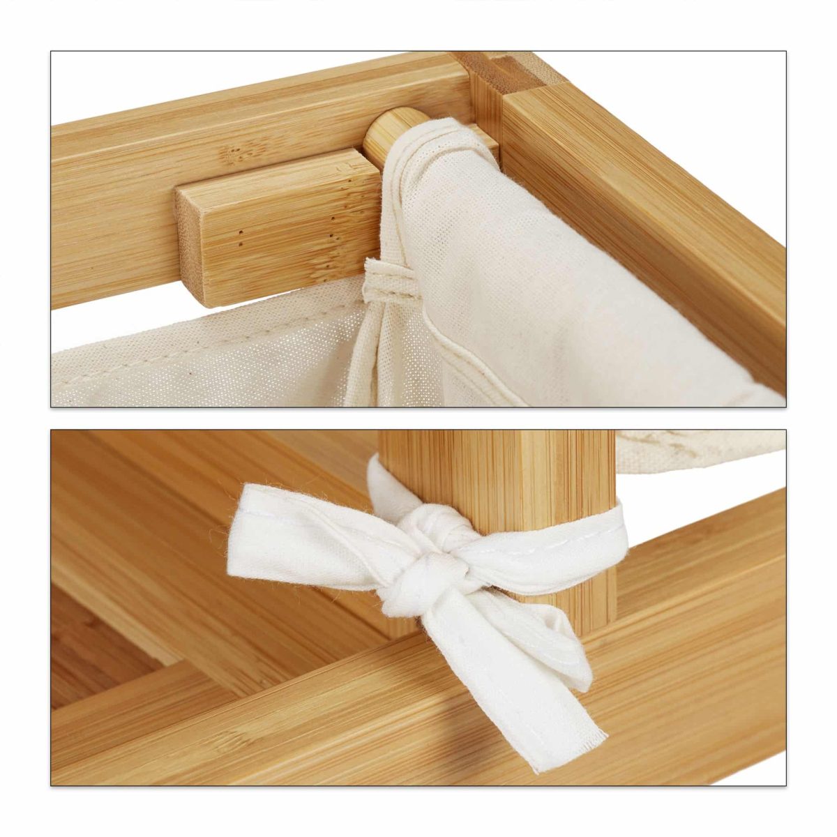 Raft de baie cu cos de rufe textil, 44 l, bambus/MDF, 65 x 68 x 33 cm - imagine 8