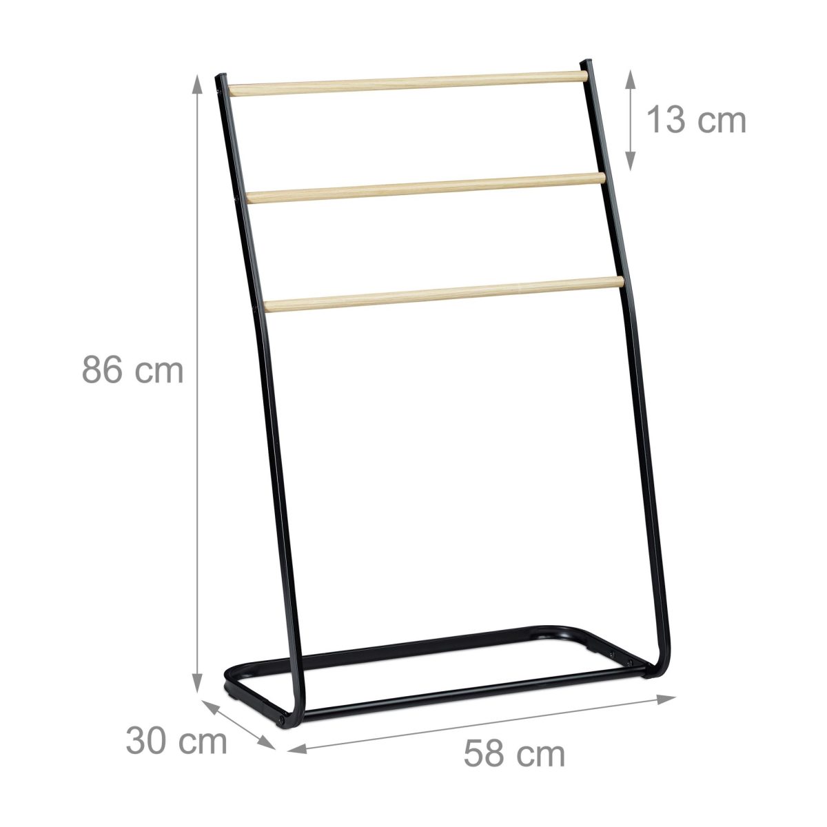 Suport prosoape cu 3 bare din lemn, fier, 86 x 58 x 30 cm - imagine 4