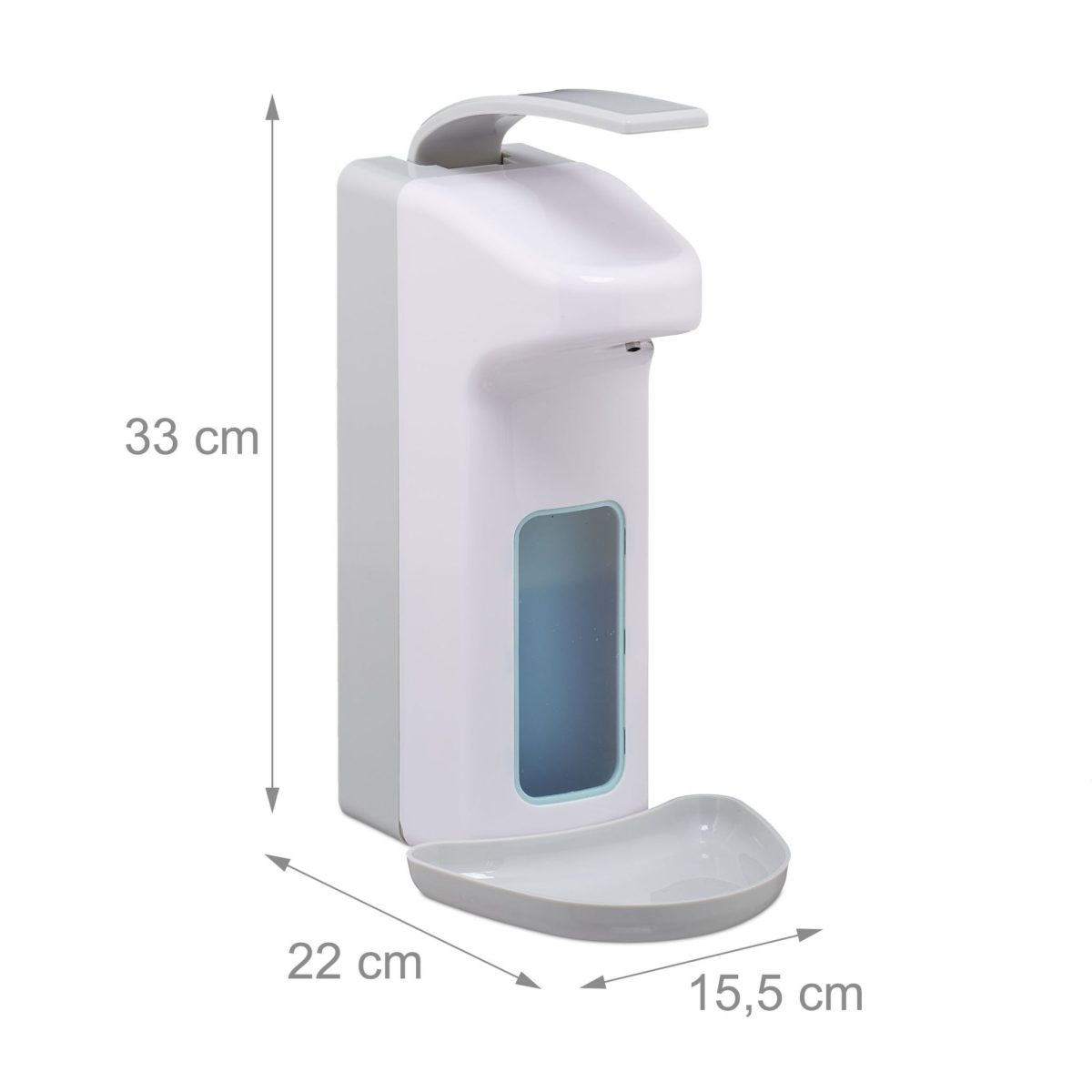 Dispenser-dozator, sapun lichid, manual, tava de picurare, 1000 ml, alb/gri, 33 x 15,5 x 22 cm - imagine 4