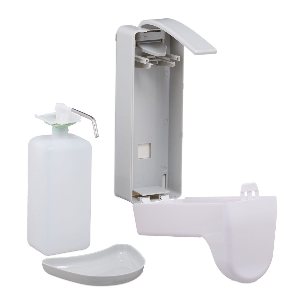 Dispenser-dozator, sapun lichid, manual, tava de picurare, 1000 ml, alb/gri, 33 x 15,5 x 22 cm - imagine 6