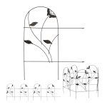 Gard decorativ pentru gradina, cu infigere in sol, 5 piese, din otel, 61,5 x 250 x 0,4 cm