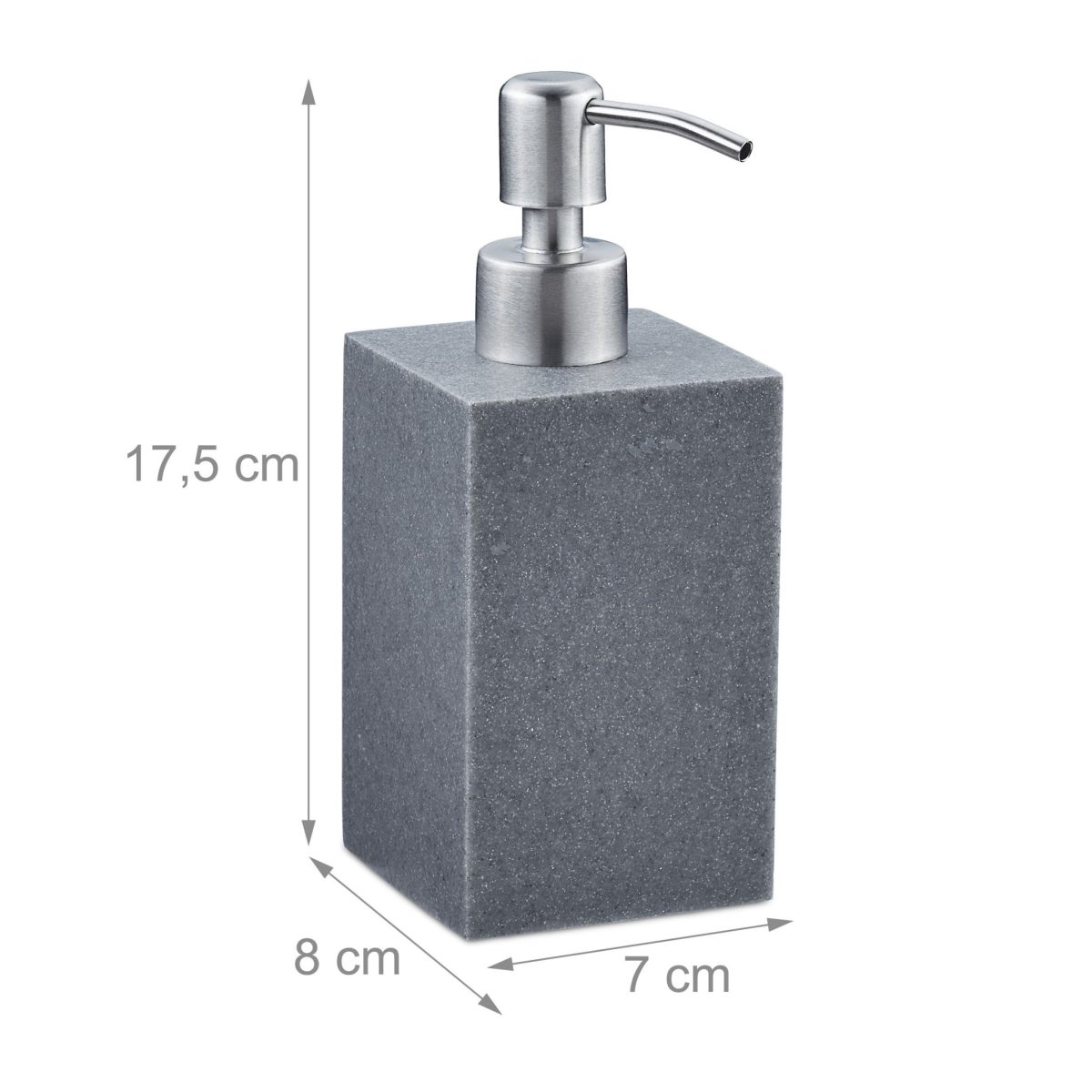 Dispenser sapun lichid, polirasina, cap pompa din inox, gri, 300 ml, 17,5 x 7 x 8 cm - imagine 3