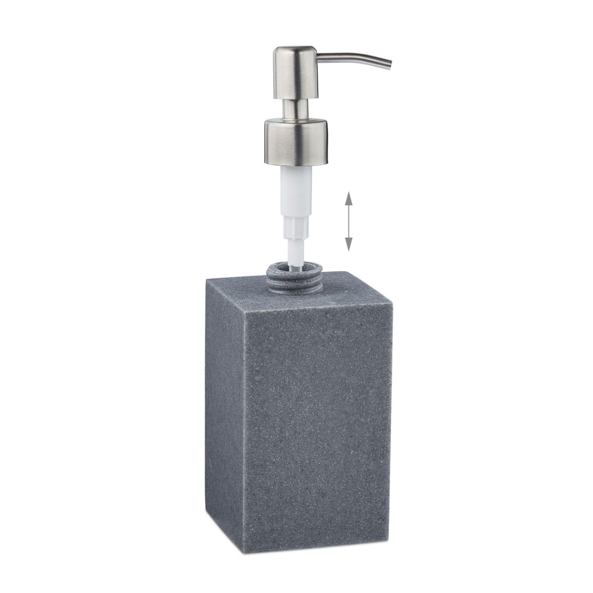 Dispenser sapun lichid, polirasina, cap pompa din inox, gri, 300 ml, 17,5 x 7 x 8 cm - imagine 4