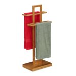 Suport bambus pentru prosoape de baie, 2 brate, 88 x 35,5 x 23,5 cm