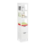 Dulap pentru baie, 3 rafturi deschise, 2 sertare, MDF, alb, 144 x 30 x 30 cm